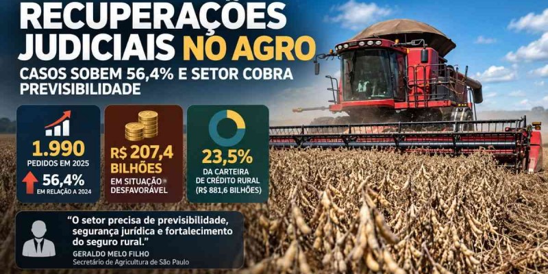 Recuperações judiciais no agro brasileiro sobem 56,4% e setor cobra previsibilidade para crédito e seguro rural