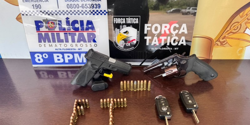 PM prende dois homens suspeitos de extorsão a produtor rural e apreende armas em Alta Floresta